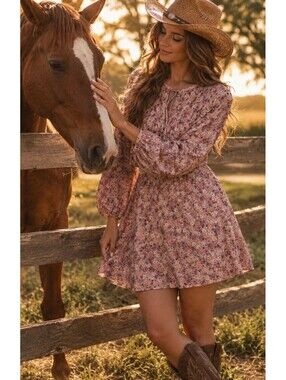 Vtg Sue Brett Maxi Floral Dress Womens Size Medium Prairie Cottage Core Cowgirl